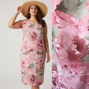 VTG Pride & Joy Floral Pink Sage Sleeveless Romantic Whimsical  Plus Midi Dress